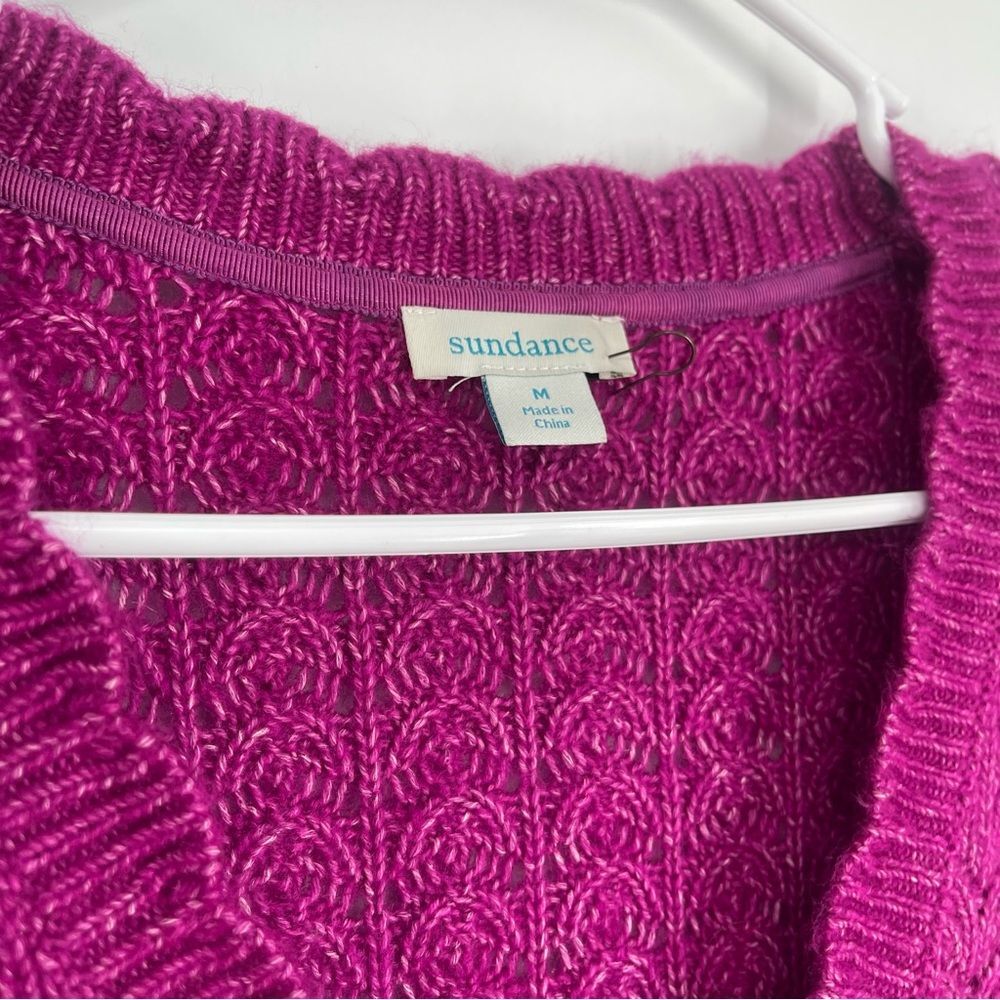 Sundance Leanna Pointelle Scalloped Fuchsia Cardigan - Picture 7 of 9